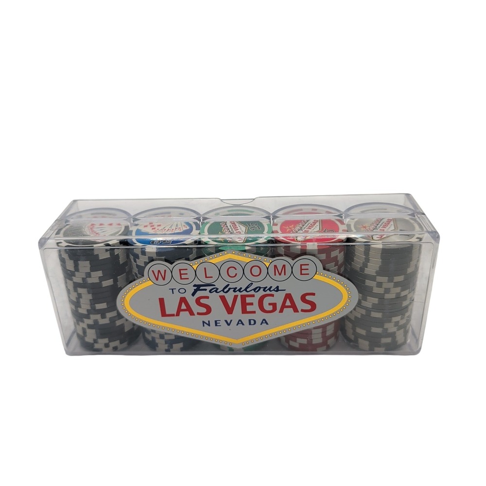 Las Vegas Poker Chip Set Multicolor Souvenir Casino Style Clay Plastic